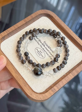 天然水晶银耀石手串多圈手链招财转运白水晶女简约手工饰品手链女