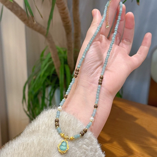 天然翡翠项链女款 小众设计感沉香锁骨链高级感毛衣链配饰串珠饰品