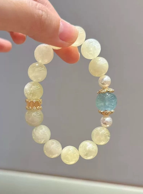 天然柠檬黄水晶手串手链女款大珠子精致小众饰品礼物送女友闺蜜