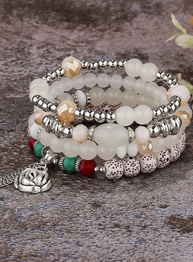 【珠黛饰品】简约波西米亚串心电图吊坠跨境新款手链手镯 五色