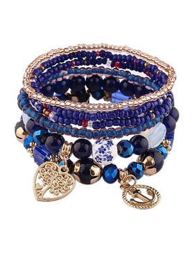 【珠黛饰品】欧美时尚波西米亚可爱吊坠手串多层串珠手链 七色