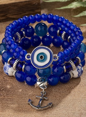 【珠黛饰品】速卖通水晶琉璃多层手链波西米亚串珠分层手环 六色