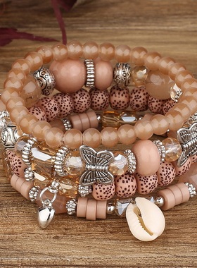 【珠黛饰品】欧美时尚蝴蝶水晶多层多元素分层弹力手链 六色