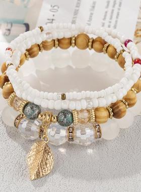 【珠黛饰品】欧美波西米亚民族风多层木珠手链玻璃珠串珠 八色