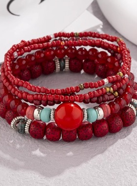 【珠黛饰品】波西米亚风手链混色珠串多层手饰手圈复古分层 六色