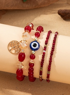 【珠黛饰品】中东串珠手饰流苏生命之树吊坠分层米珠手链 六色