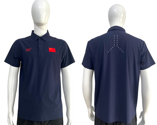 361度2024赞助中国代表团国家队休闲运动短袖POLO衫速干深夜蓝T恤