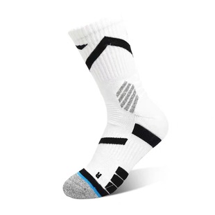 李宁袜子运动袜中筒篮球棉袜男加厚女羽毛球袜毛巾底开学跑步白色