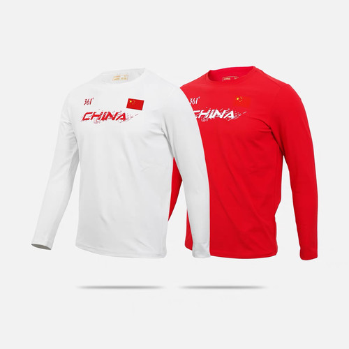 361度2025赞助中国代表团红白色速干长袖圆领T恤衫国服运动长袖