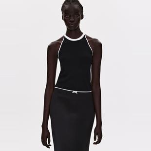 Source Unknown 简约黑白撞色针织修身弹力挂脖工字背心