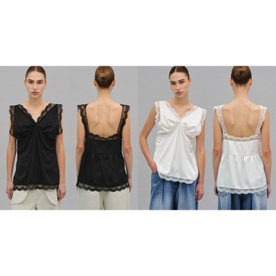 缎面蕾丝拼接无袖背心