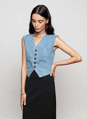 美国代购pixie market 24春夏 无袖休闲减龄牛仔马甲女宽松显瘦