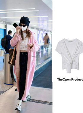 金晨同款 代购Theopenproduct 基本款螺纹弹力棉套头纯色短袖T恤