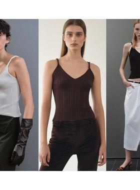 Source Unknown 24秋冬纹理扭结修身弹力纯色内搭吊带