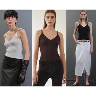 Source Unknown 24秋冬纹理扭结修身弹力纯色内搭吊带