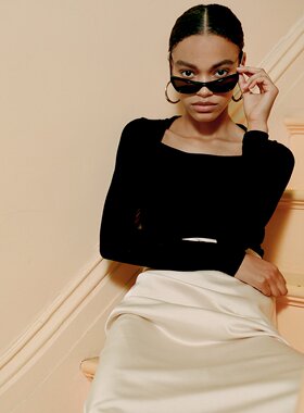 美国代购PIXIE MARKET 复古方领紧身弹力打底衫T恤长袖