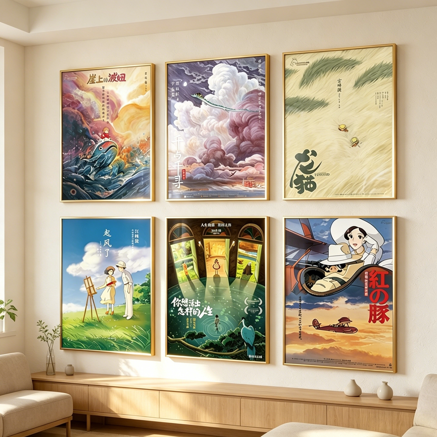 宫崎骏电影海报装饰画日本动漫挂现代装饰画