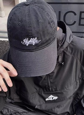 HIGHLIFE帽子秋冬男女水洗潮牌棒球帽鸭舌帽弯檐纯棉休闲字母刺绣