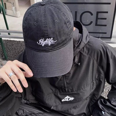 HIGHLIFE帽子秋冬男女水洗潮牌棒球帽鸭舌帽弯檐纯棉休闲字母刺绣