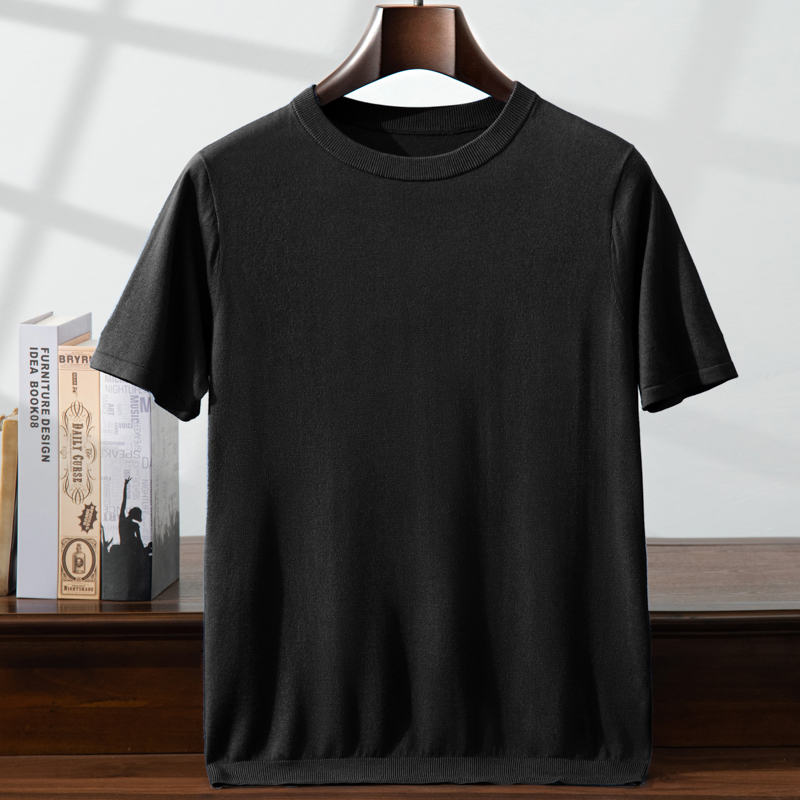 夏季薄款桑蚕丝短袖t恤男圆领套头山羊绒针织半袖打底衫体恤上衣