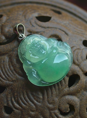 冰种绿肚翡翠a货弥勒佛公挂件吊坠缅甸玉石天然珠宝首饰证书 0821