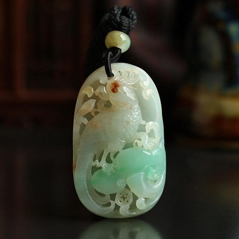 红加绿翡翠如意鹦鹉挂件吊坠俏色巧雕缅甸玉石天然a货英明神武653