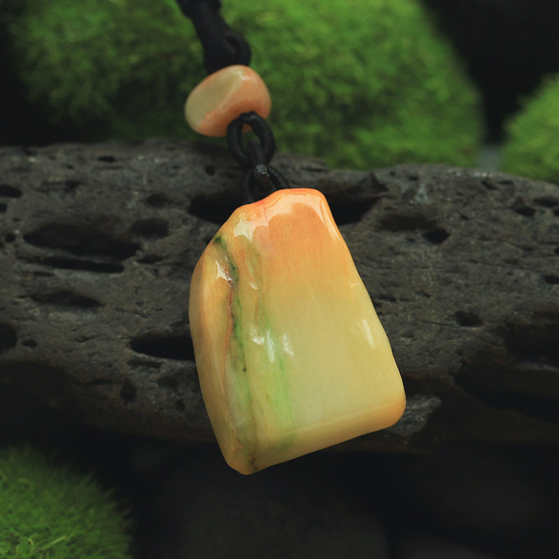 红黄加绿三彩翡翠原石随型挂件吊坠缅甸玉石天然a货珠宝证书 012