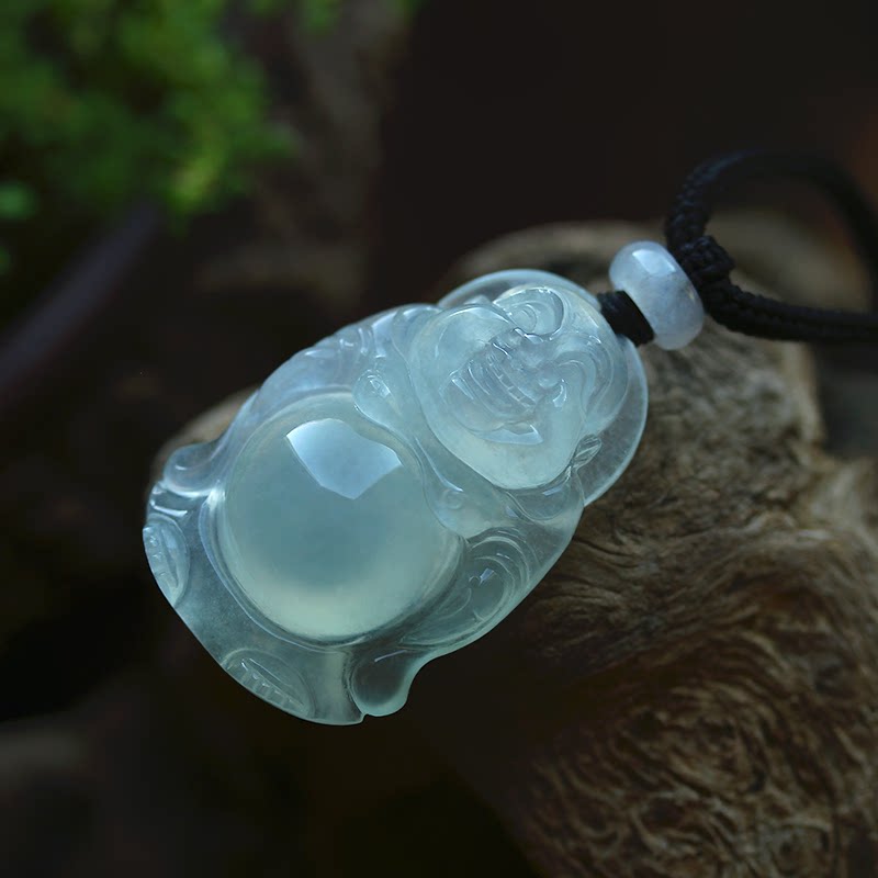 冰种翡翠a货弥勒佛公挂件吊坠缅甸玉石男女天然珠宝首饰证书 0505