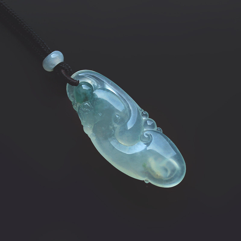 冰种蓝花翡翠如意挂件貔貅仿古吊坠缅甸玉石天然A货聚宝盆珠宝798