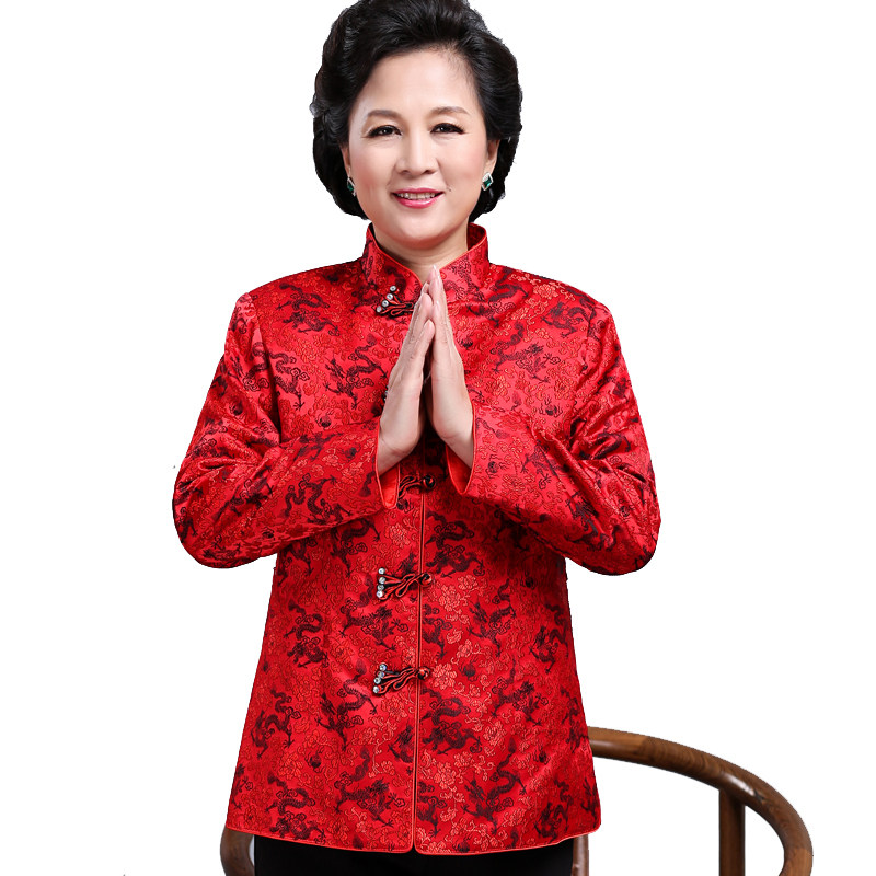 SPRING MIDDLE-AGED AND ELDERLY COUPLES TANG COSTUME MENS BIRTHDAY AUTUMN AND WINTER RED DRAGON DRESS GRANDFATHER WEDDING BANQUET BIRTHDAY