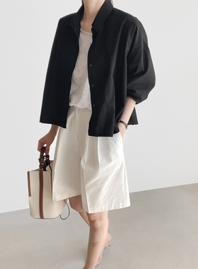 现货！宽松纯色衬衫基本款基础款简约韩国进口侧开女11729