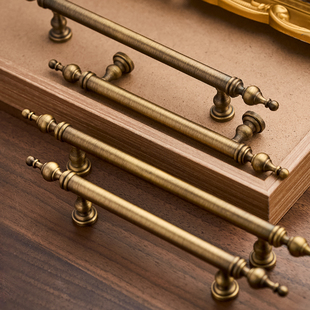 法式 复古黄铜柜门拉手古铜色橱柜抽屉柜子全铜衣柜门仿古纯铜把手