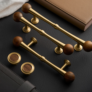 复古黄铜柜门长拉手衣柜橱柜抽屉高端家具黑胡桃实木把手 屿铜法式