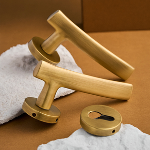 屿铜法式复古黄铜门锁卫生间卧室门家用通用型室内静音房间门把手