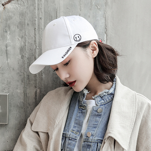 春季白色笑脸刺绣棒球帽可调节女春夏百搭鸭舌帽遮阳透气防晒潮帽