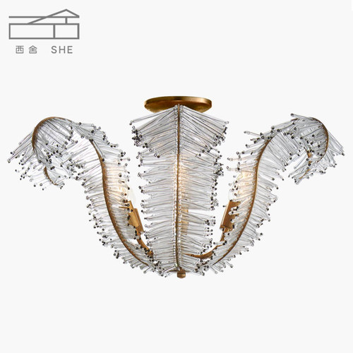 VC1:1Calais美式别墅餐厅客厅书房卧室贴金箔做旧水晶管吸顶灯