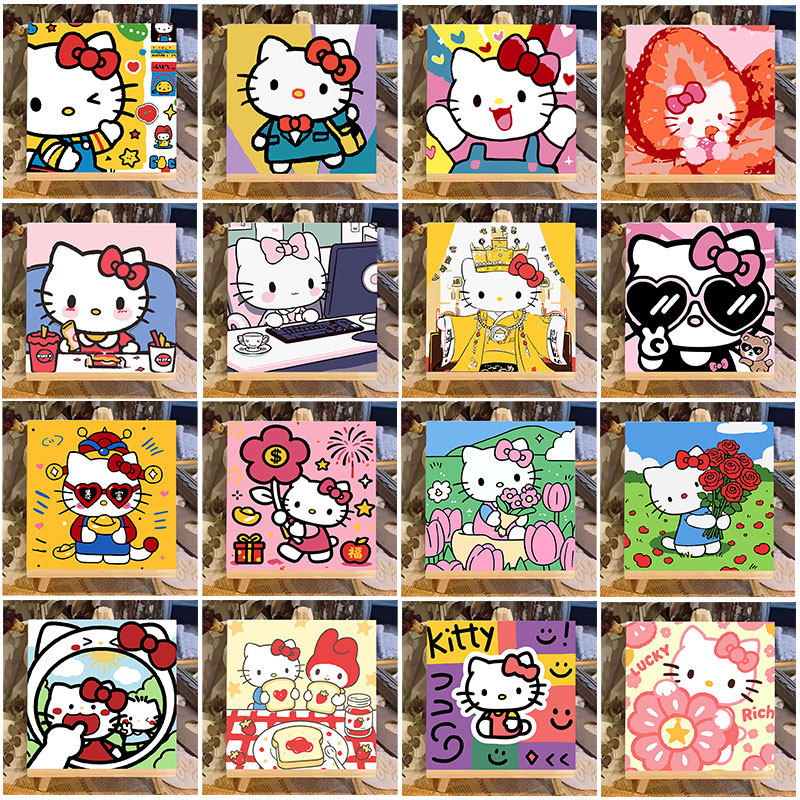 新款库洛米生日礼物数字油画画手工diy制作材料幼儿园油画摆件