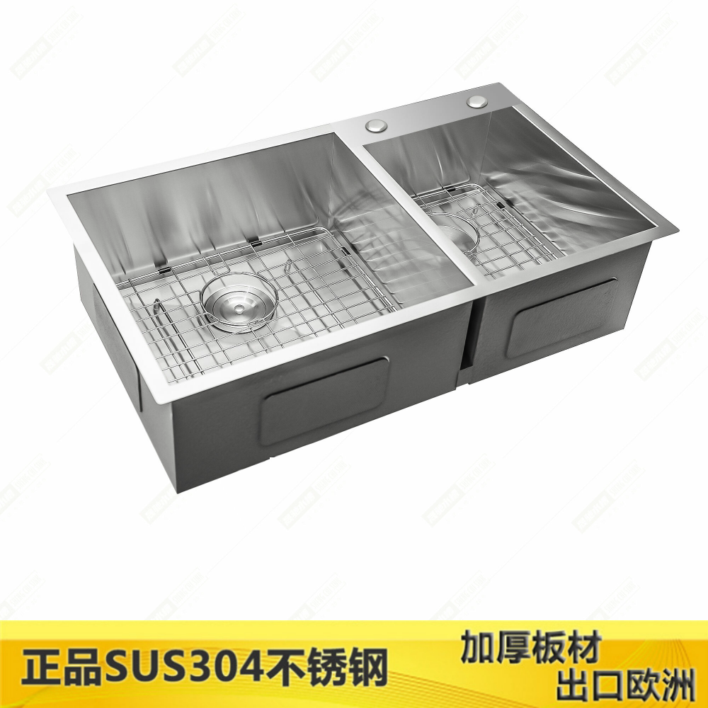 68x38 72x43 86x45厨房水槽双槽厨盆 加厚不锈钢手工洗菜盆套橱柜