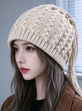 秋冬女复古手工流苏针织套头帽