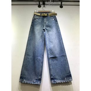 E野视角磨破阔腿裤女2026年春季拖地牛仔裤宽松显瘦直筒裤61258