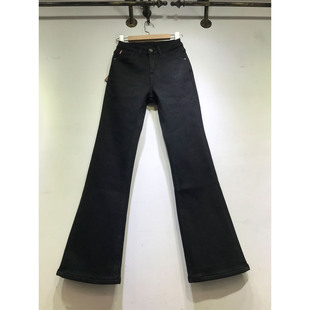 印花皮牌牛仔裤 长裤 女2025年冬季 E野视角黑色加厚复合绒微喇叭裤