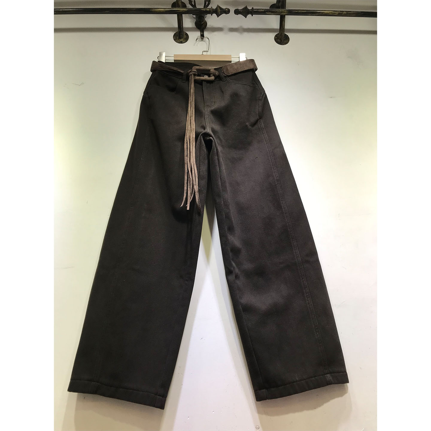 加厚复合绒弯刀裤女牛仔裤阔腿裤