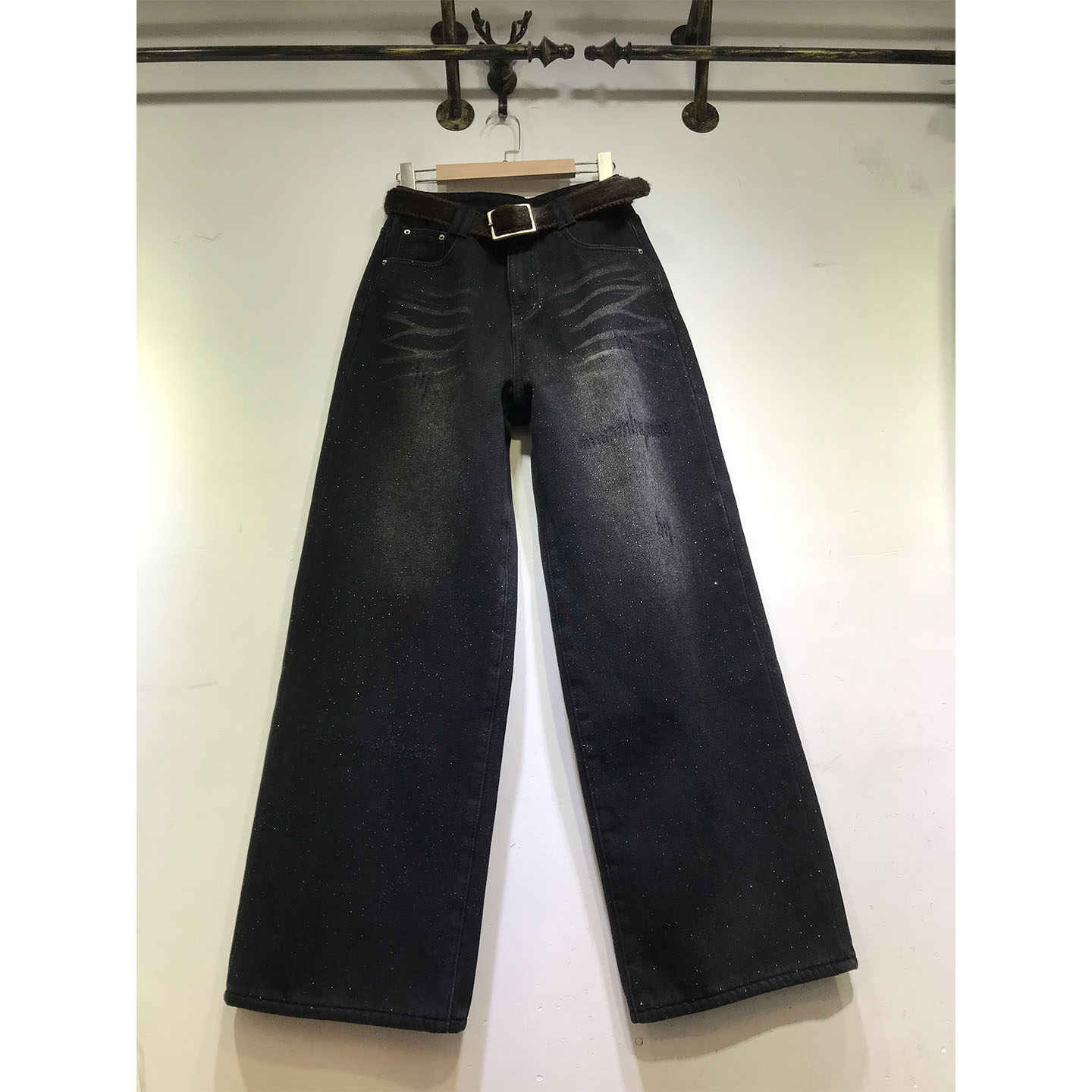 加厚复合绒阔腿裤女烫钻弯刀裤