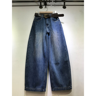 压线阔腿裤 拖到牛仔裤 61077 女2025年冬季 E野视角加厚复合绒弯刀裤