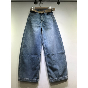 E野视角弯刀裤女2026年春季拖地牛仔裤欧洲站宽松显瘦阔腿裤61131