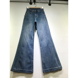 E野视角弹力微喇叭裤女2026春季赵露思同款牛仔裤侧开叉长裤8625