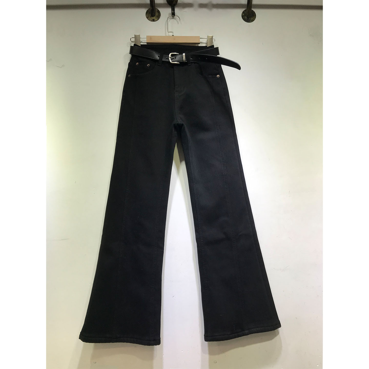 加绒加厚微喇叭裤女弹力黑色长裤