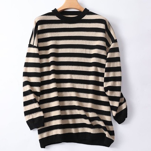 女士圆领打底衫女款色道羊毛衫春秋冬外穿加肥加大针织衫 HS034