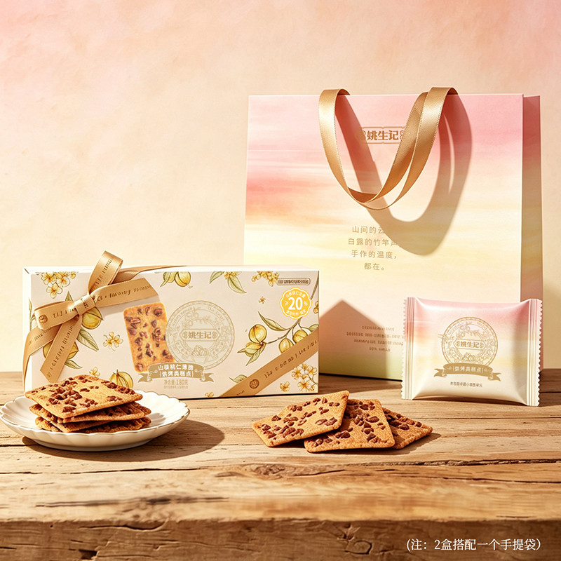姚生记山核桃仁薄脆饼干180g桃酥糕点礼盒装坚果零食节日伴手礼
