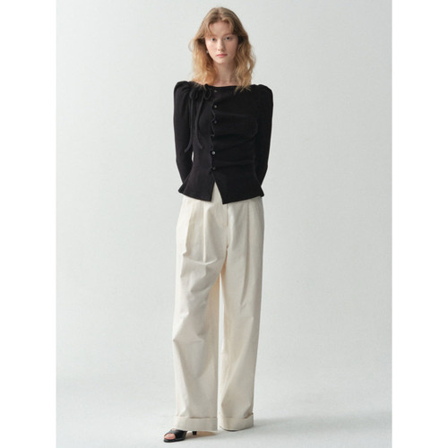 韩国小众品牌FLOWOOM系带捏褶侧扣开衫